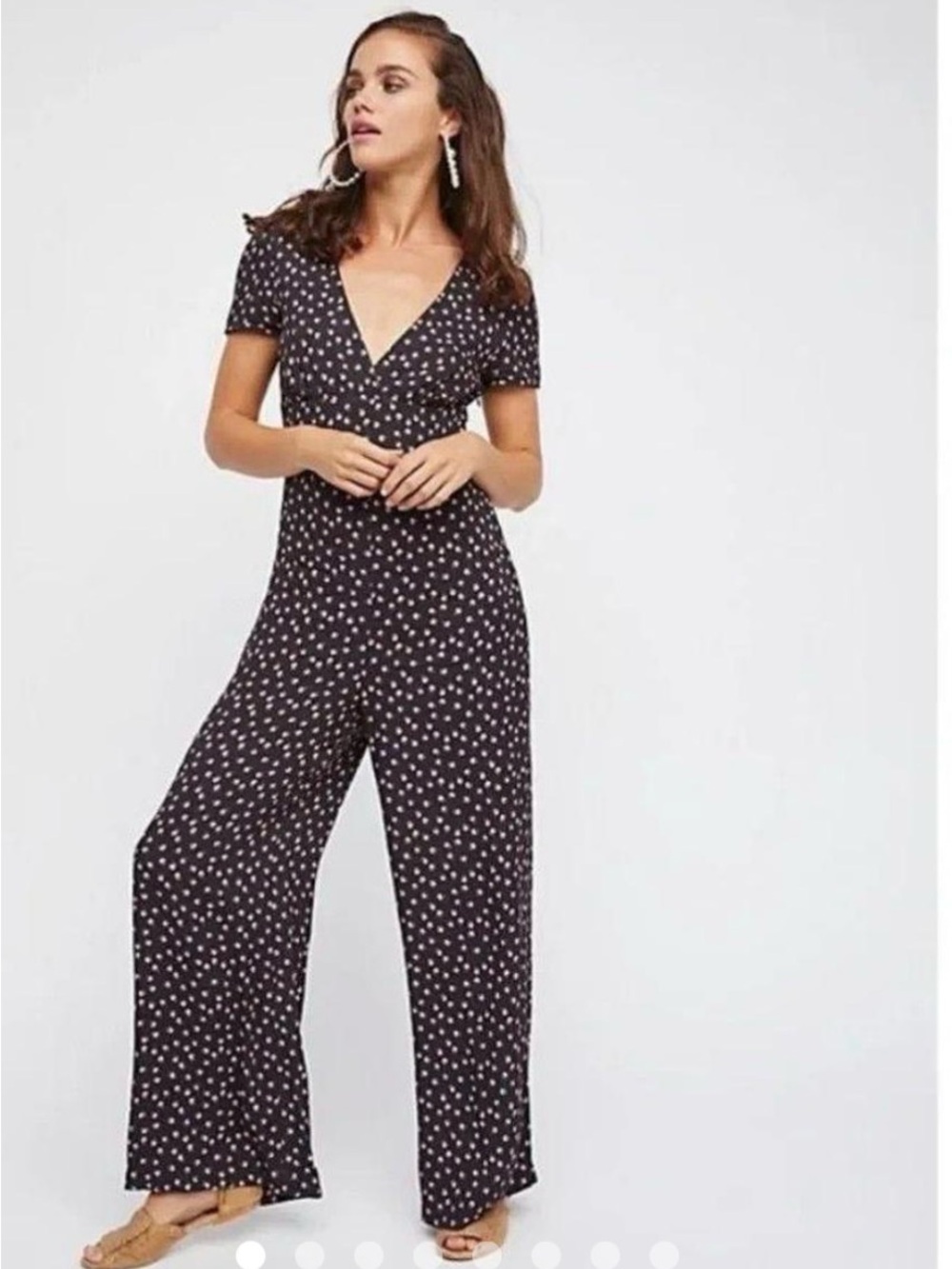 Free People Wide-Leg Black Floral Jumpsuit - XS